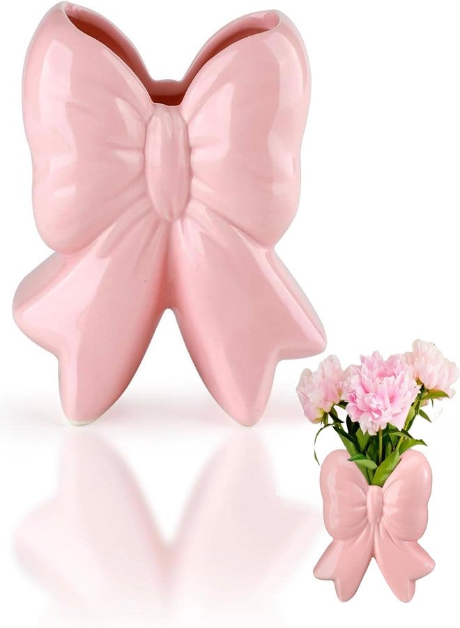 Could Spark Pink Bow Ceramic Vase Contemporary Design Decorative Pink Bow Decor Vase Pen Holder Makeup Brush Holder Home Office Shelf Table Living Room - Image 1